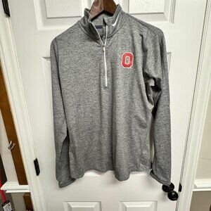 Nike Dri Fit Top Size L Gray Red Half Zip Thumbholes Ohio Buckeyes Shirt Woman